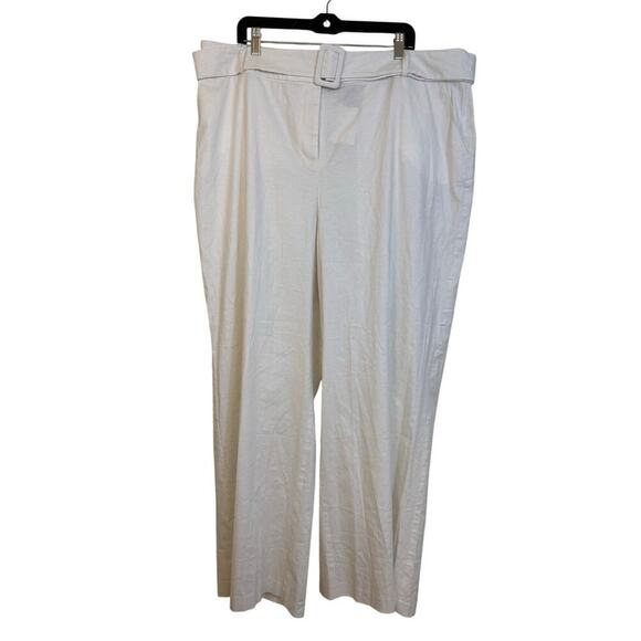 Lane Bryant Linen Blend Wide Leg High Rise Pants Size 20 Belted White Relaxed - Picture 2 of 12